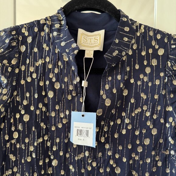 NEW Sail to Sable Navy Clip Dot Silk Dress Size: S Color: Navy and Gold Metallic - Picture 2 of 4